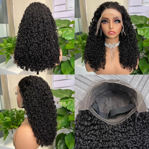 #1b Natural Black Double Drawn Pissy Curly 13x4 Transparent Lace Full Frontal Wig | Human Hair Wig | Lace Front